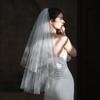 Aularso Lace Wedding Veil with Comb Fingertip Length Bridal Veils Star 2Ties Cut Edge Tulle Veil for Brides (White) view 4