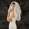 Aularso Ivory Wedding Veils Short Lace Bridal 3-Tier Veil for Brides Shiny Mesh Wedding Veils Soft Tulle Veil for Women view 2