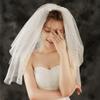 Aularso Ivory Wedding Veils Short Lace Bridal 3-Tier Veil for Brides Shiny Mesh Wedding Veils Soft Tulle Veil for Women view 4