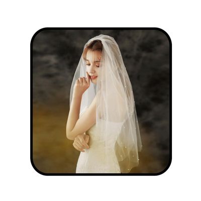 Aularso 2 Tier Bridal Veil Short Wedding Veils Pearl Veil for Brides Lace Veils with Comb for Bridal Hair Accessories (White)