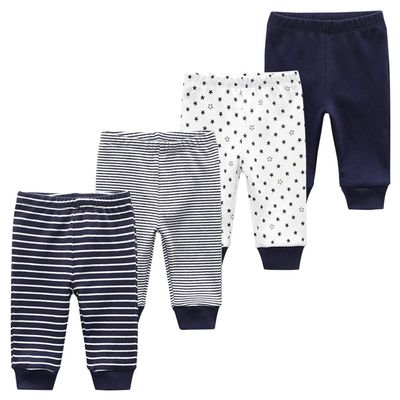 Chamie Unisex Newborn Baby Cotton 4-Pack Pants Embroidery Pringting Casual Leggings 0-24 Months for Boys and Girls Darkblue
