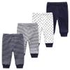 Chamie Unisex Newborn Baby Cotton 4-Pack Pants Embroidery Pringting Casual Leggings 0-24 Months for Boys and Girls Darkblue view 1
