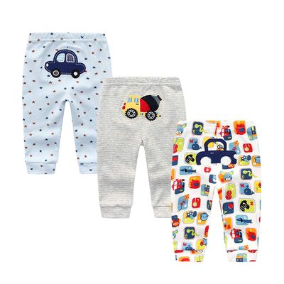 Chamie Unisex Newborn Baby Cotton 3-Pack Pants Embroidery Pringting Casual Leggings 0-24 Months for Boys and Girls