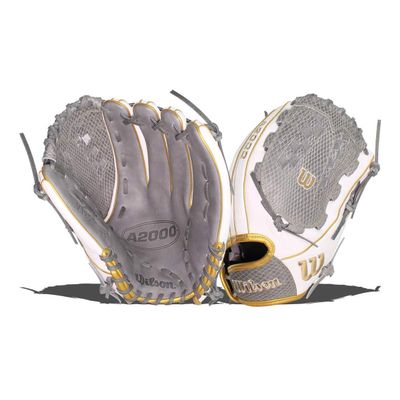 Wilson 2021 A2000 V125SS 12.5" Outfield Fastpitch Glove - Left Hand Throw, White/Grey/Yellow