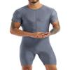 QinCiao Men's Short Sleeve Leotard Zipper Front Bodysuit Wrestling Singlet Boxer Briefs Rompers Gray Medium view 2