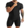 QinCiao Men's Short Sleeve Leotard Zipper Front Bodysuit Wrestling Singlet Boxer Briefs Rompers Black XX-Large view 2