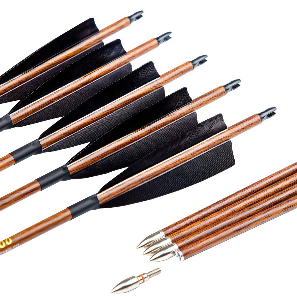 Pinals Archery Traditional Arrows 300 400 500 600 Spine Turkey Feather 30 32 Inch Carbon Shafts for Recurve Longbow Compound Bows Hunting Targets 12PCS 500
