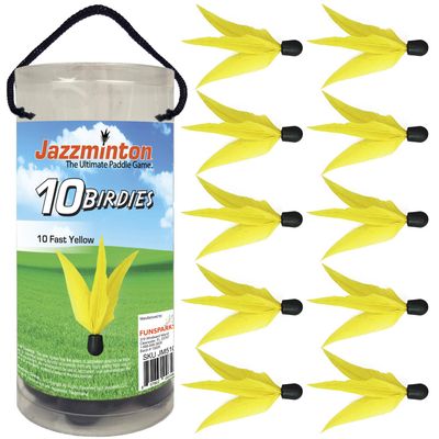 Jazzminton Yellow Birdies 10 Pack - Shuttlecock for Fast Play with Wooden Paddles - Fun Paddle Game for Indoor or Outdoor Play