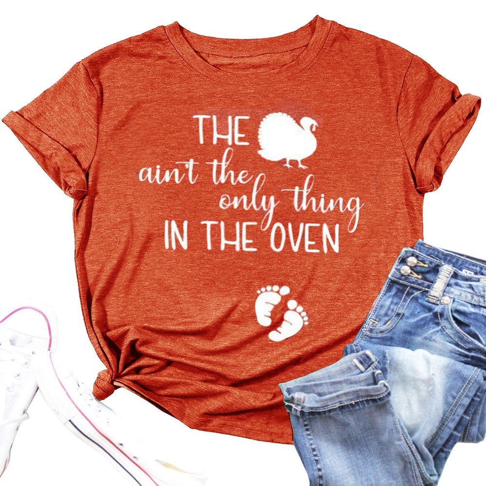 Thanksgiving Pregnancy Shirt Women Maternity Thanksgiving T-Shirt Funny Cute Graphic Tee Shirts (As Shown,M)