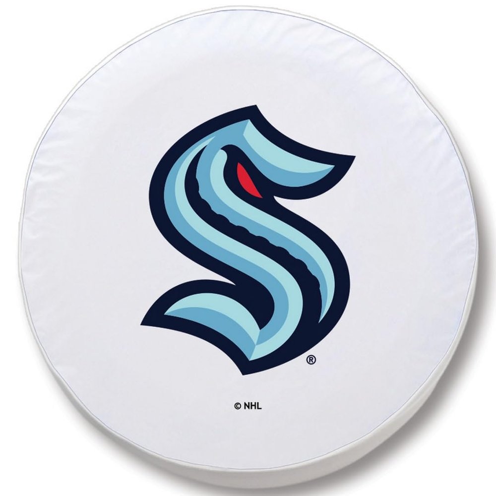 Seattle Kraken Tire Cover - Size J - (27"x8") on White Vinyl