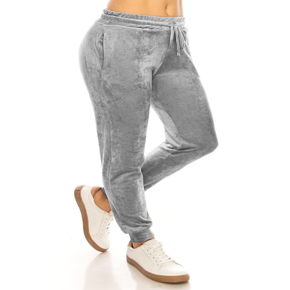 ALWAYS Women's Velvet Velour Joggers - Solid Basic Premium Soft Stretch Warm Winter Sweatpants Pants Grey S