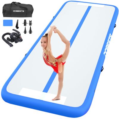 DOBESTS Air Mat 10ft Tumble Track Gymnatsics Mat Inflatable Tumbling for Training Yoga Home with Pump blue