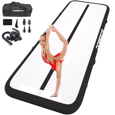 Air Gymnastics Tumble Track Mat, Inflatable Tumbling Mat 6.6ft/10ft/13ft/16ft/20ft, Training with Electric Air Pump for Home/Gym Use (Black, 4m)