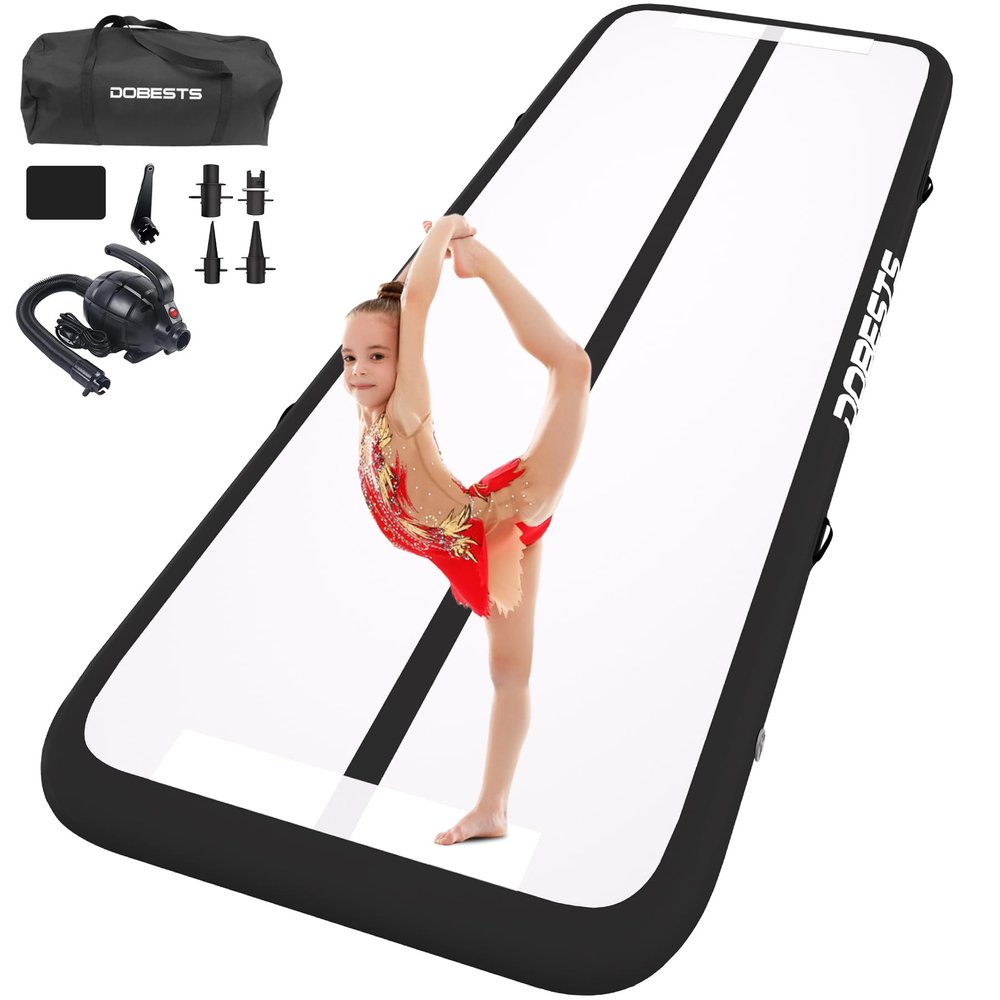 Air Gymnastics Tumble Track Mat, Inflatable Tumbling Mat 6.6ft/10ft/13ft/16ft/20ft, Training with Electric Air Pump for Home/Gym Use (Black, 4m)