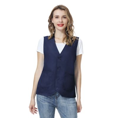 TopTie Unisex Work Vest Volunteer Activity Supermarket Uniform Button Up Vest-Navy Blue-S