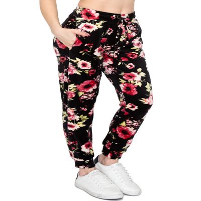 ALWAYS Women's Velvet Velour Joggers - Basic Premium Soft Stretch Warm Winter Sweatpants Pants Floral 1882 Black M