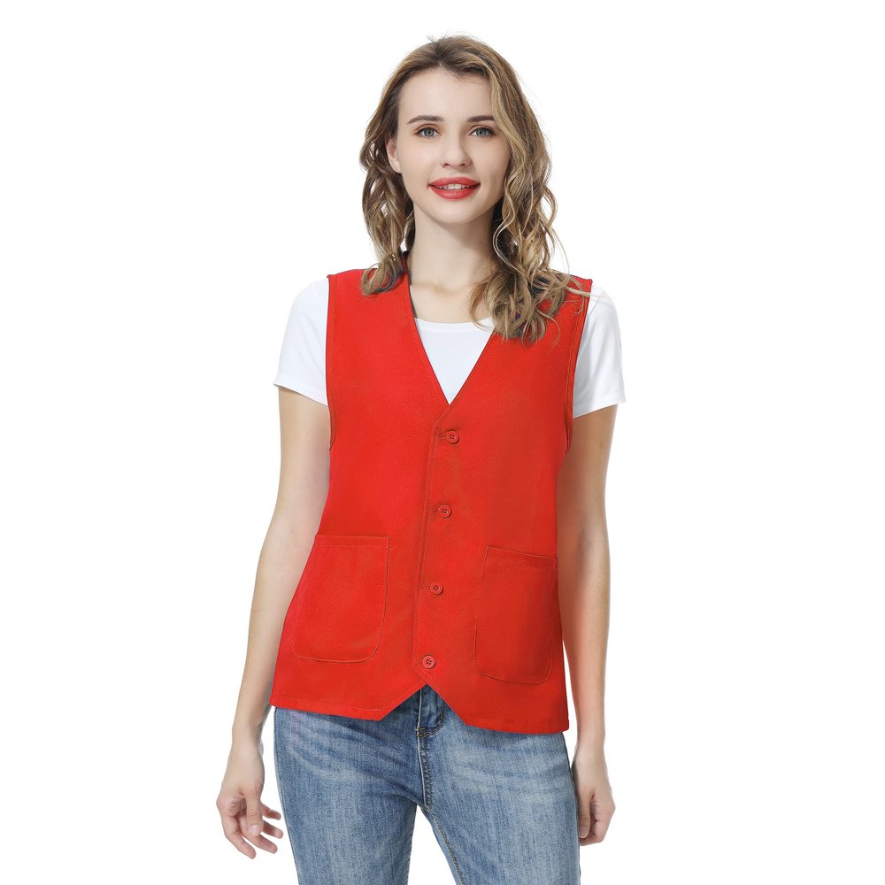 TopTie Unisex Work Vest Volunteer Activity Supermarket Uniform Button Up Vest-Red1-L