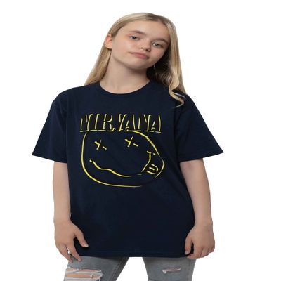 Nirvana Kids T Shirt Inverse Smiley Official Navy Blue (Ages 3-14 Yrs) Size Medium (7/8 Yrs)