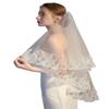 Bmirth Bride Fingertip Wedding Veils White Bridal Veils 2 Tiers Ivory Veils for Women Wedding with Flower Lace Edge and Comb (A-white) (Lace veil) view 1