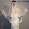 Bmirth Bride Fingertip Wedding Veils White Bridal Veils 2 Tiers Ivory Veils for Women Wedding with Flower Lace Edge and Comb (A-white) (Lace veil) view 2