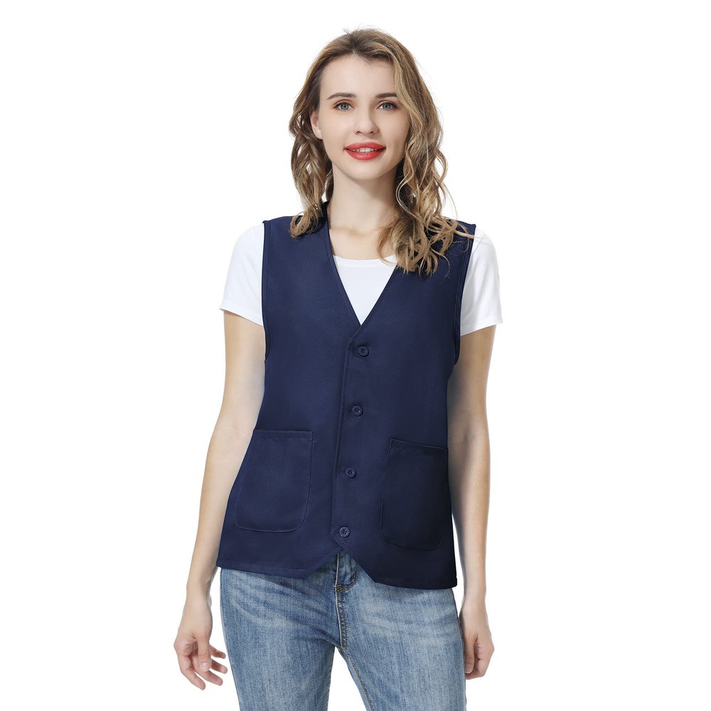 TopTie Unisex Work Vest Volunteer Activity Supermarket Uniform Button Up Vest-Navy Blue-2XL