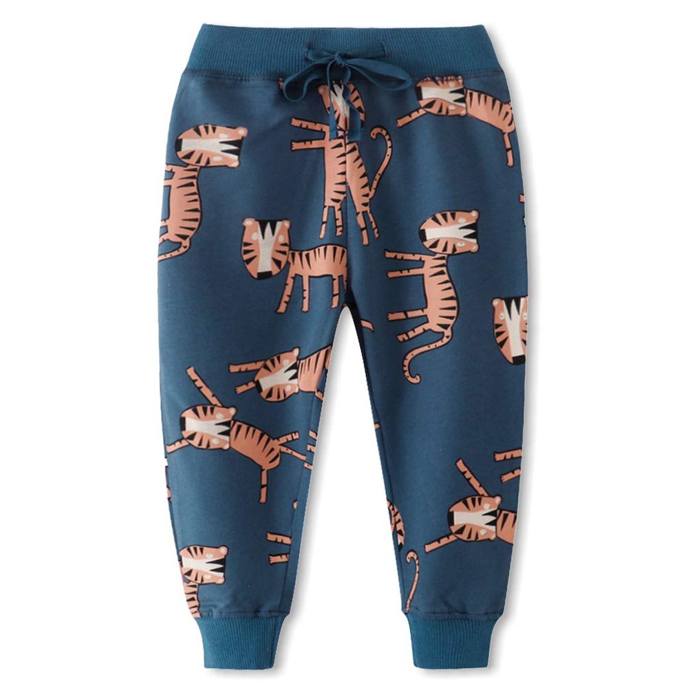 ACESTAR Toddler Boy Cartoon Pattern Cotton Sweatpants Drawstring Elastic Casual Jogger Pants with Pocket for Girl Athletic Pant for KidBlue Tiger,5T