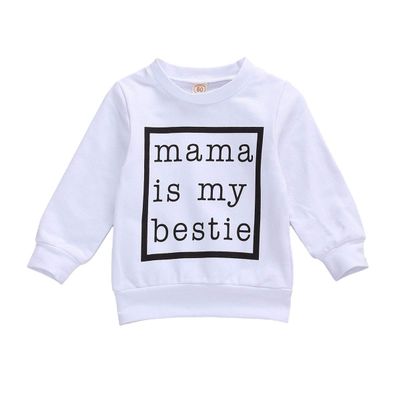Toddler Baby Girl Boy Mama is My Bestie Letter Print Sweater Long Sleeve Shirts Pullover Sweatshirt Tops (White, 6-12 Months)