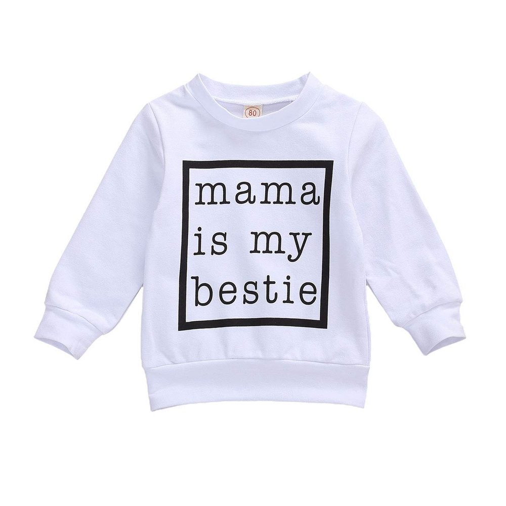 Toddler Baby Girl Boy Mama is My Bestie Letter Print Sweater Long Sleeve Shirts Pullover Sweatshirt Tops (White, 6-12 Months)