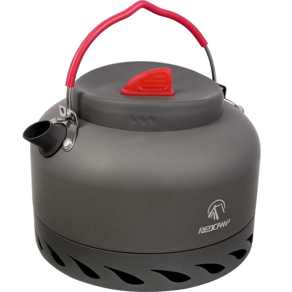 REDCAMP 1.4L Outdoor Camping Kettle with Heat Exchanger, Aluminum Camp Tea Kettle with Carrying Bag, Compact Lightweight Coffee Pot