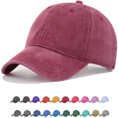 TSSGBL Vintage Cotton Washed Adjustable Baseball Caps Distressed Soft Ball Cap Men Women Unstructured Low Profile Plain Blank Dad Hat Wine Red