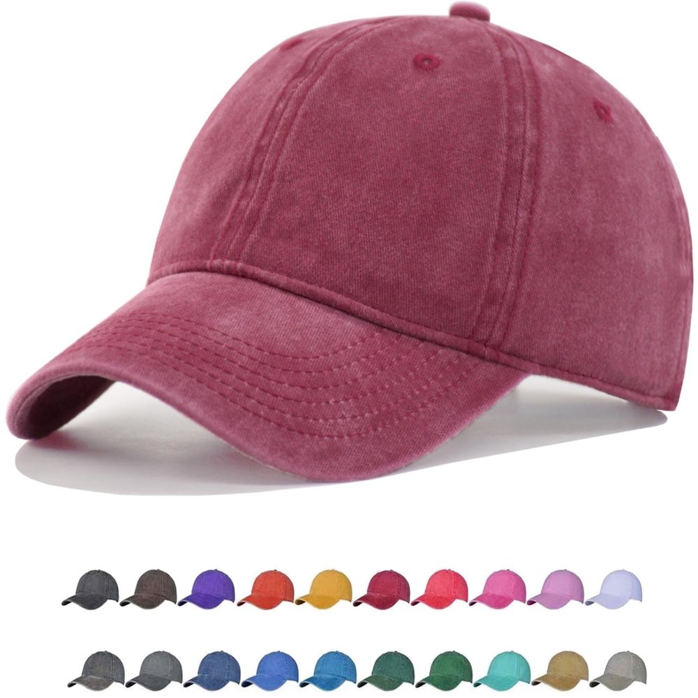 TSSGBL Vintage Cotton Washed Adjustable Baseball Caps Distressed Soft Ball Cap Men Women Unstructured Low Profile Plain Blank Dad Hat Wine Red