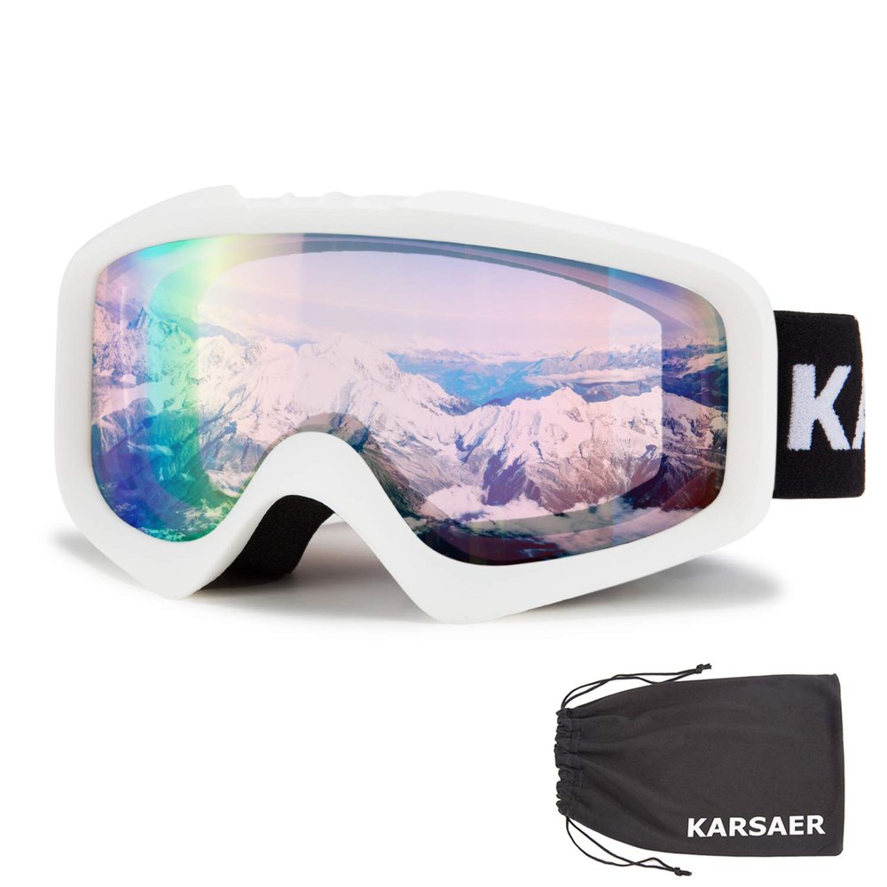 Karsaer Ski Goggles Anti-Fog Snowboard Goggles OTG 100% UV Protection Snow Goggles Bendable Dual-Lenses for Men Women Youth (pink Vlt 60%)