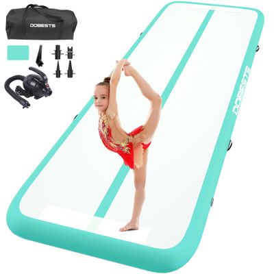 Air Gymnastics Track Tumbling Mat Inflatable 10ft 13ft Yoga Training Mat 4 Inch Thickness for Home Use/Training/Cheerleading/Yoga/Water Fun (Light green, 4m)