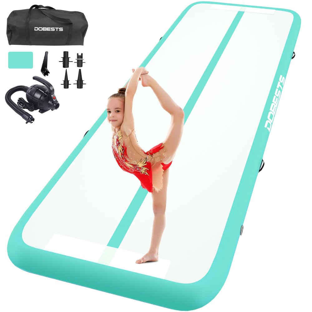 Air Gymnastics Track Tumbling Mat Inflatable 10ft 13ft Yoga Training Mat 4 Inch Thickness for Home Use/Training/Cheerleading/Yoga/Water Fun (Light green, 4m)