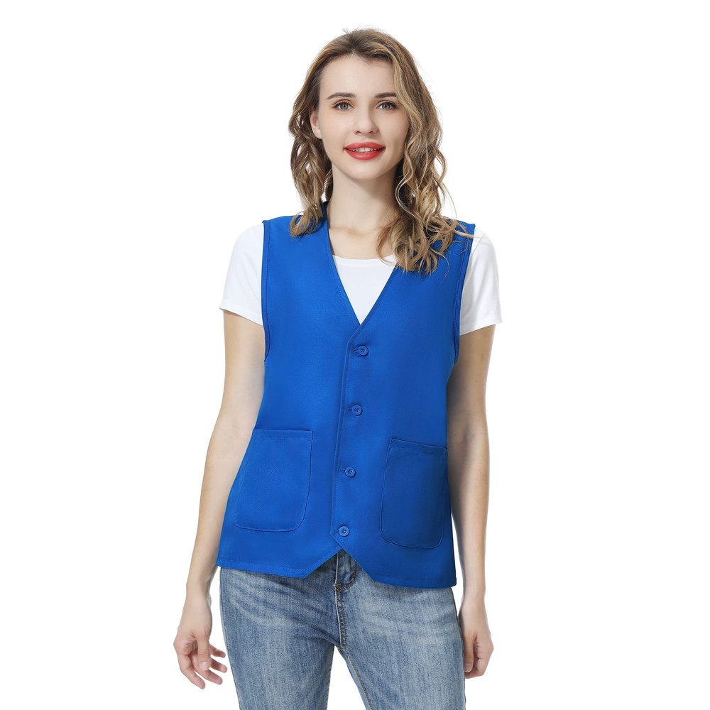 TopTie Unisex Work Vest Volunteer Activity Supermarket Uniform Button Up Vest-Blue1-L