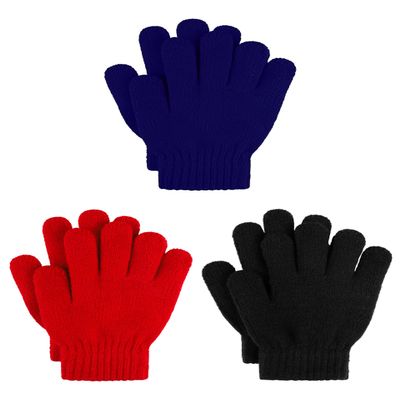 Cooraby 3 Pairs Kid's Winter Gloves Thick Warm Knitted Gloves Children Cold Weather Gloves