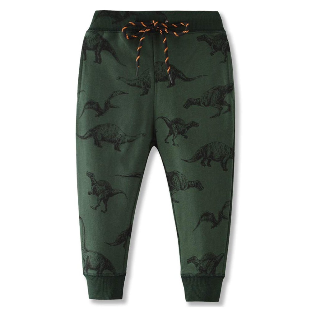 ACESTAR Toddler Boy Cartoon Pattern Cotton Sweatpants Drawstring Elastic Casual Jogger Pants with Pocket for Girl Athletic Pant for KidGreen Dinosaur,2T