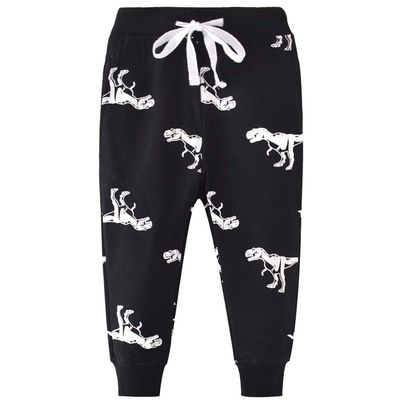 ACESTAR Toddler Boy Cartoon Pattern Cotton Sweatpants Drawstring Elastic Casual Jogger Pants with Pocket for Girl Athletic Pant for KidBlack Dinosaur,2T