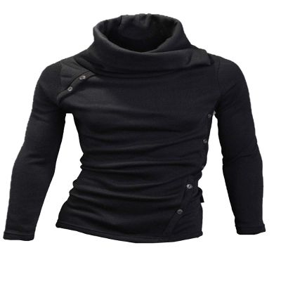 Mens Pullovers Solid Color Thin Wool Sweater Turtleneck Sweater Men's Fashion Thermal Long Sleeve Black XL