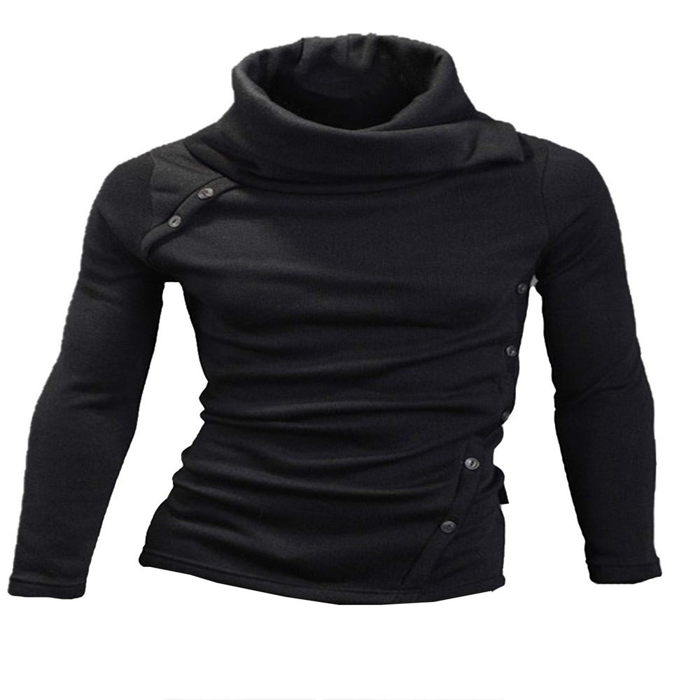 Mens Pullovers Solid Color Thin Wool Sweater Turtleneck Sweater Men's Fashion Thermal Long Sleeve Black XL