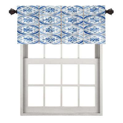 BaoNews Blue and White Kitchen Valances Window Curtain, Damask Design Floral Ornamental Geometric and Square Print Blackout Decoration Window Valances Curtains Drapes Bedroom, 52 X 18 Inch