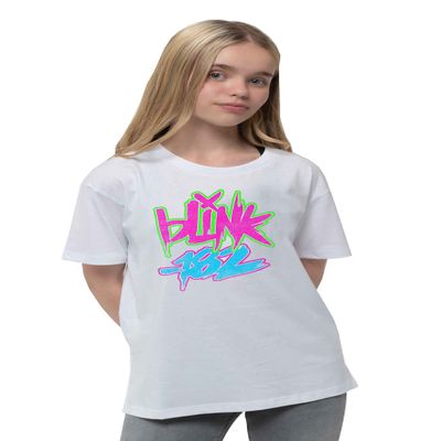 Blink 182 Kids T Shirt Neon Band Logo Official White (Ages 7-14 Yrs) Size Large (9/10 Yrs)