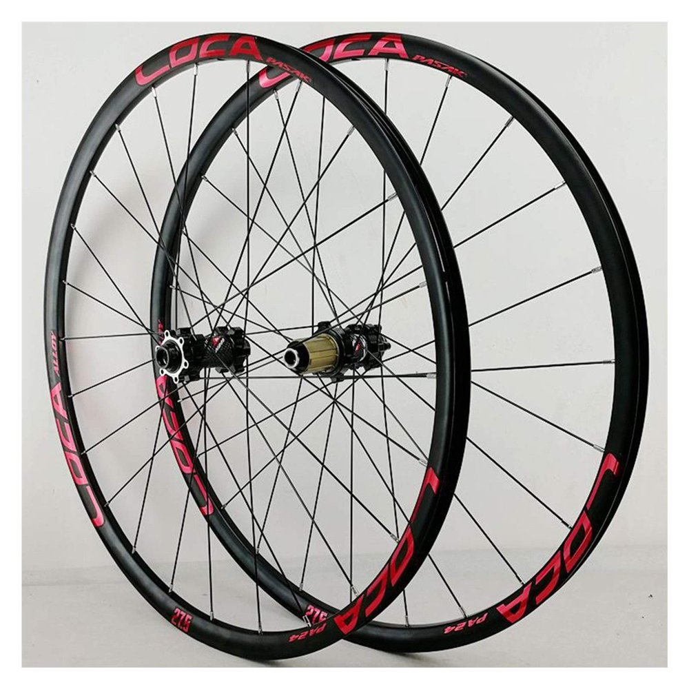 Bike Front & Rear Wheels 26/27.5/29in 700C Alloy Rim Bikes Bike Wheelset 24H Disc Brake 8-12 Speed Thru axle (Color : Red 1, Size : 700C)