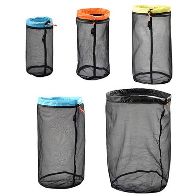 Mollytek Mesh Stuff Sack Set (S&M&L&XL&XXL) Nylon Mesh Drawstring Storage Bag Ultralight Ditty Bags for Camping Travel Hiking Outdoor Sports Backpacking Sleeping Bag Set of 5
