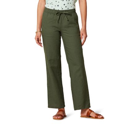 Amazon Essentials Women's Linen Blend Drawstring Wide Leg Pant, Dark Olive, Small