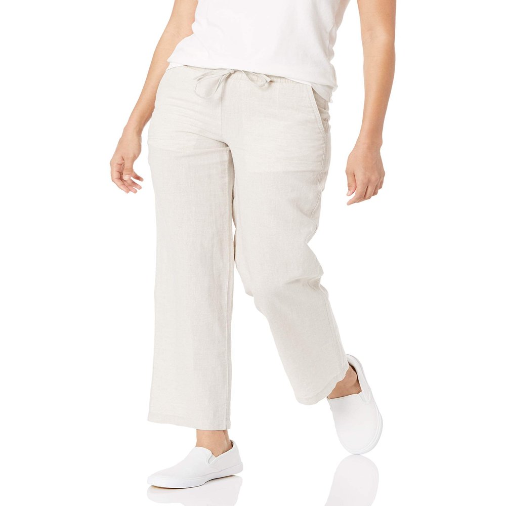 Amazon Essentials Women's Linen Blend Drawstring Relaxed Fit Wide Leg Pant (Available in Plus Size), Ecru, X-Small