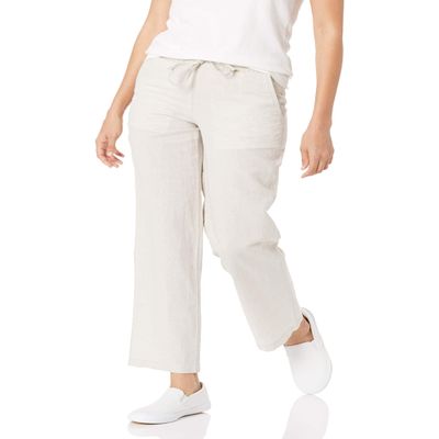 Amazon Essentials Women's Linen Blend Drawstring Relaxed Fit Wide Leg Pant (Available in Plus Size), Ecru, Large