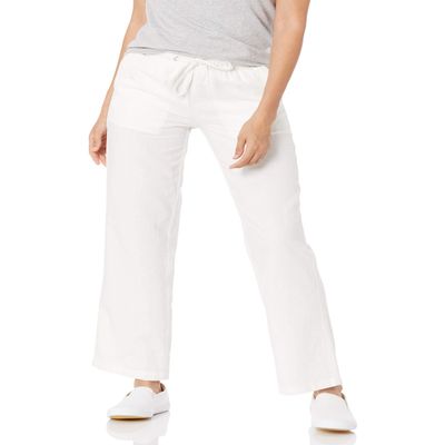 Amazon Essentials Women's Linen Blend Drawstring Relaxed Fit Wide Leg Pant (Available in Plus Size), Bright White, X-Small