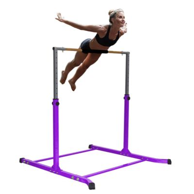 Pro-Gymnastics Expandable Gymnastics Bar, Kip Bar Horizontal Bar for Kids Junior Gymnastic Training High Bar Asymmetric Bar Height Adjustable 3 to 5 FT Cushioned Bar & Curved Legs (Purple)