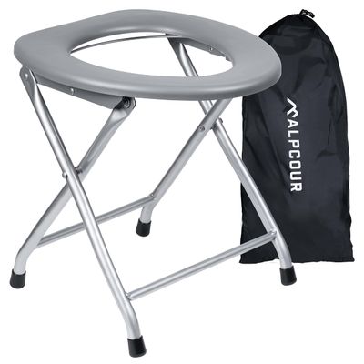 Alpcour Portable Toilet Seat Compact Lightweight Indoor & Outdoor Commode w/Built-In Bag Hooks & Travel Bag Heavy-Duty Stainless-Steel Chair is Durable & Convenient For Camping, Travel & Emergency